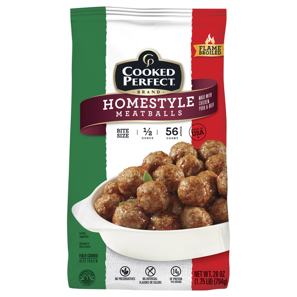 Cooked Perfect Meatballs, Homestyle, Flame Broiled, Bite Size Same
