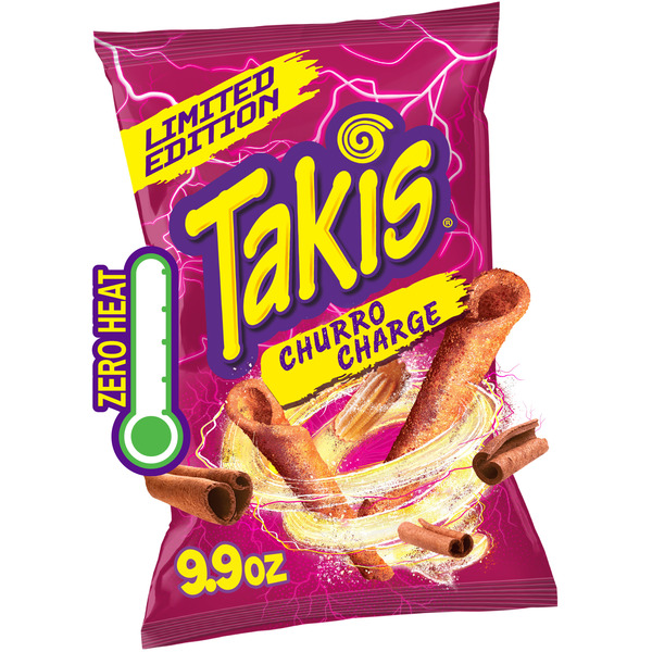 Takis Churro Charge 9.9 oz Sharing Size Bag, Cinnamon Sugar Flavored Non-Spicy Sweet Rolled Tortilla Chips