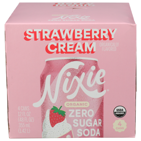 Nixie Sparkling Water Organic Strawberry Cream Zero Sugar Soda 4 Pack