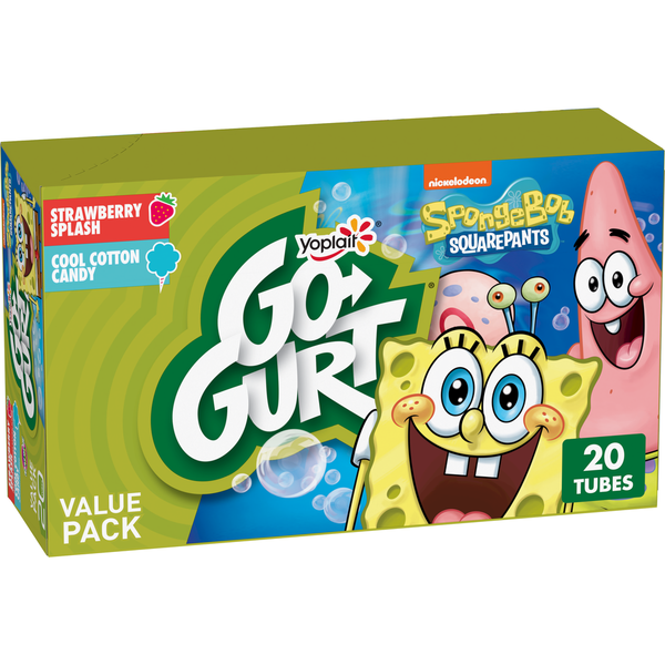 Go-Gurt SpongeBob Strawberry and Cotton Candy Kids Fat Free Yogurt Tubes