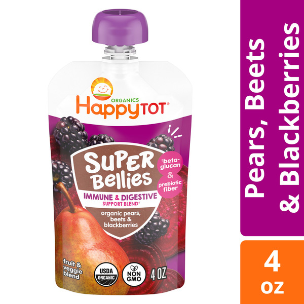 Happy Tot Organics Super Bellies Stage 4 Immune + Digestive Support Blend Organic Pears, Beets & Blackberries Pouch 4 oz UNIT