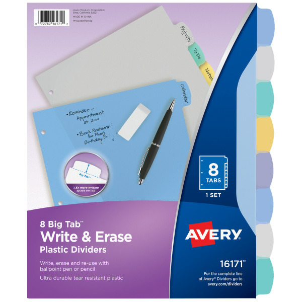 Avery Plastic Dividers, Write-On, Durable