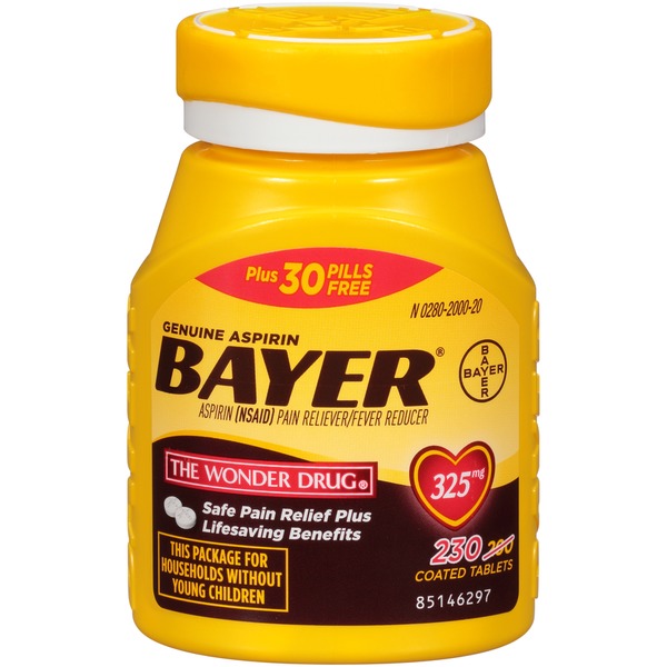 Bayer Aspirin Pain Reliever Fever Reducer, Coated Tablets (200 ct