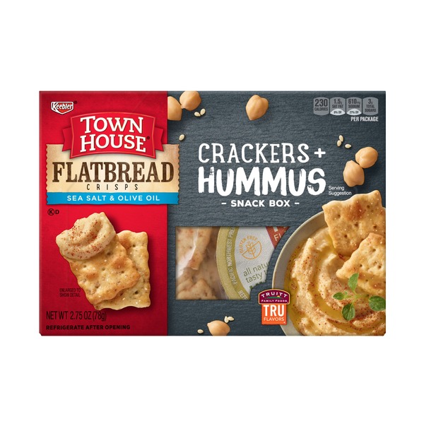 Keebler Town House Flatbread Crisps Crackers and Hummus Snack Box Sea