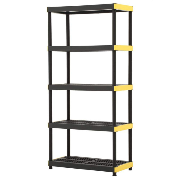HDX 5-tier Easy Assembly Multi-purpose Plastic Garage Storage Shelving Unit In Black (36 In. W X 74 In. H X 18 In. D)