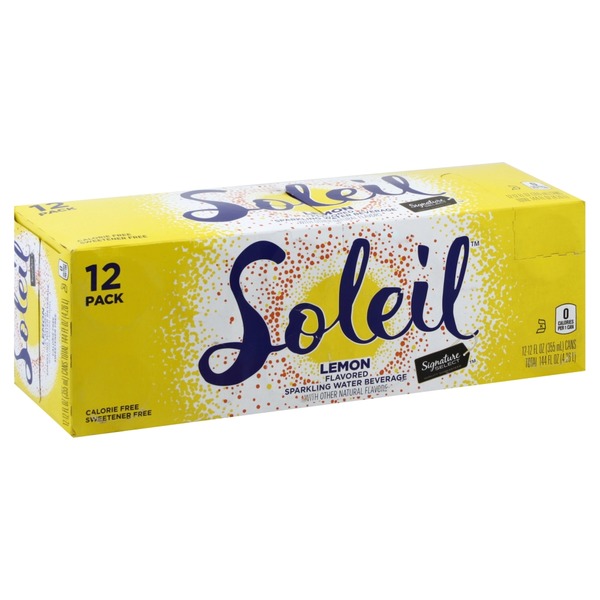 Soleil Sparkling Water Beverage, Lemon Flavored, 12 Pack (12 fl oz