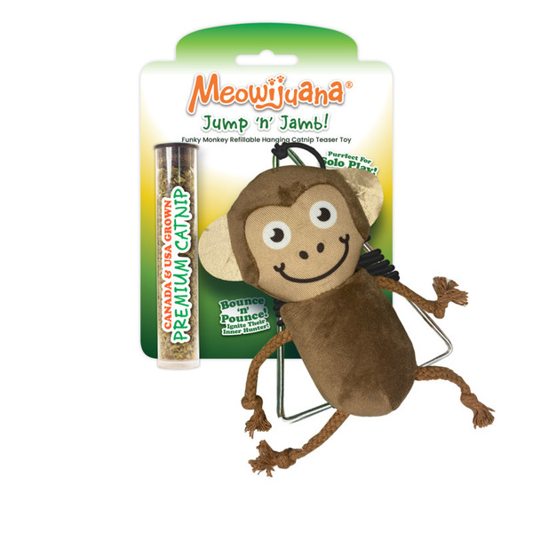 Meowijuana Jump 'n' Jamb Funky Monkey Hanging, Refillable Catnip Teaser Toy