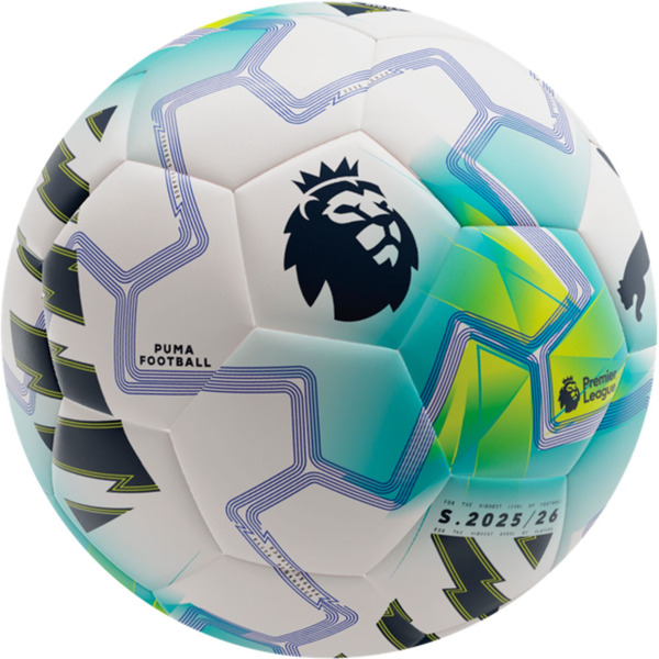 PUMA Orbita Premier League Thrill Lights Match Soccer Ball, Size 5 - White/Aqua