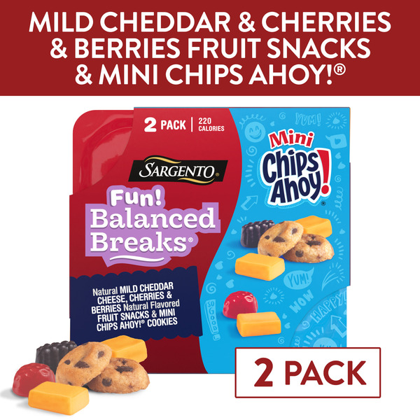 Sargento Fun! Balanced Breaks®  Mild Cheddar Natural Cheese, Cherries & Berries  Flavored Fruit Snacks & Mini CHIPS AHOY!® Cookies Snack Kit, 2-Pack