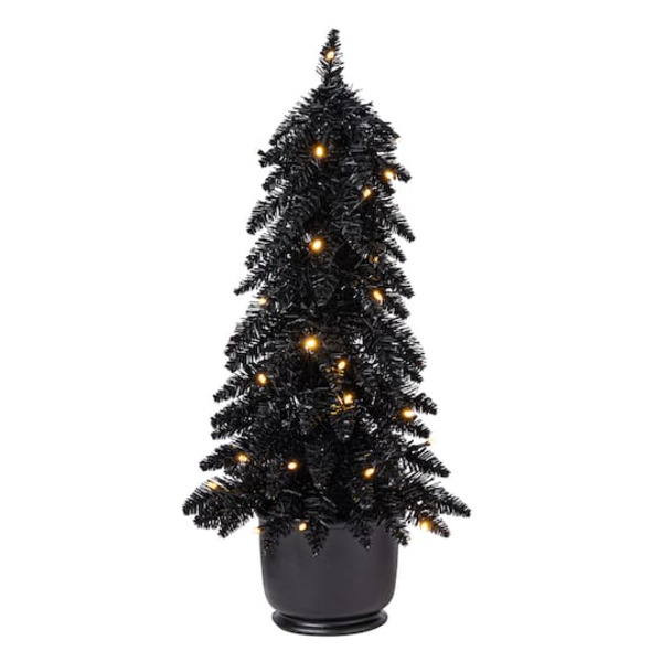 Ashland Pre-Lit Black Potted Tinsel Tree With Color-Changing LED Lights