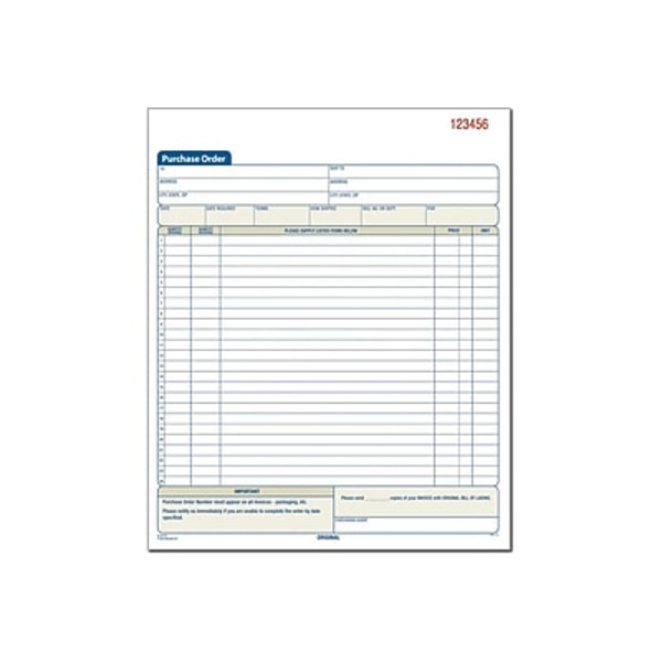 Adams 10.69"L x 8.38"W 3-Part Carbonless Purchase Order Book