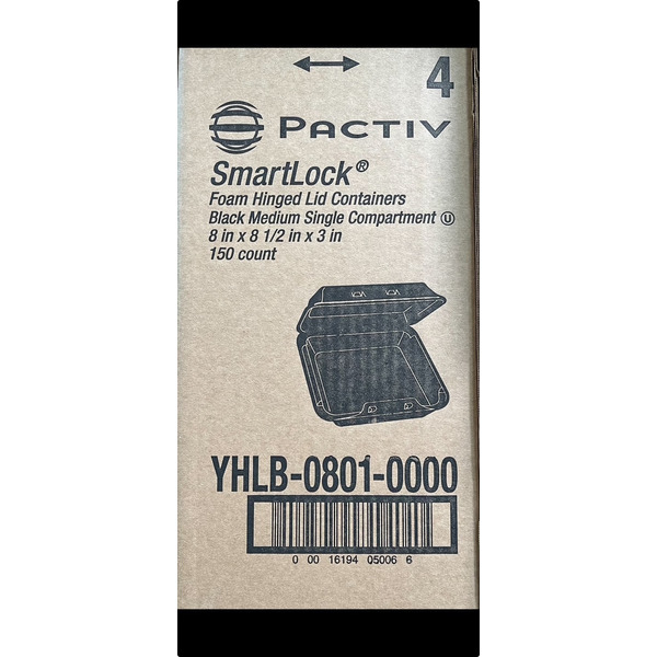 Smartlock Foam Hinged Container, Black, 1-compartment, 8x8 - 150 ct