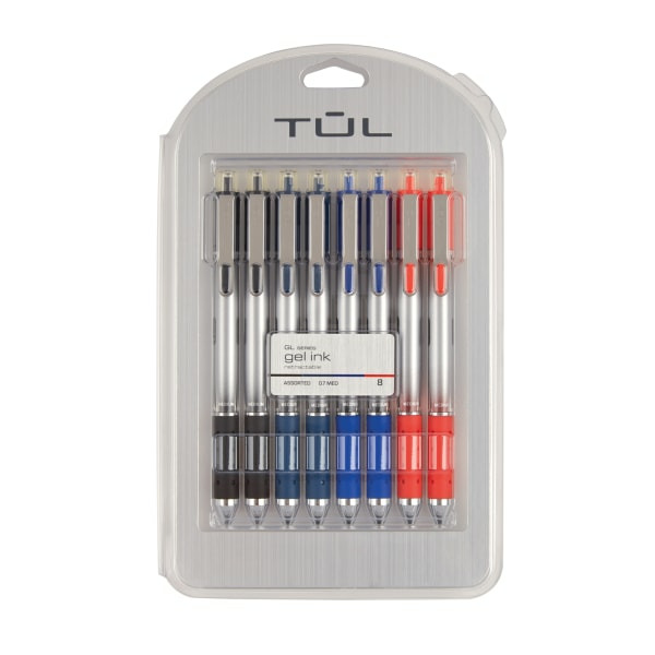 TUL Assorted Standard Inks Medium Point Retractable Gel Pens - Sliver Barrel - 0.7 mm