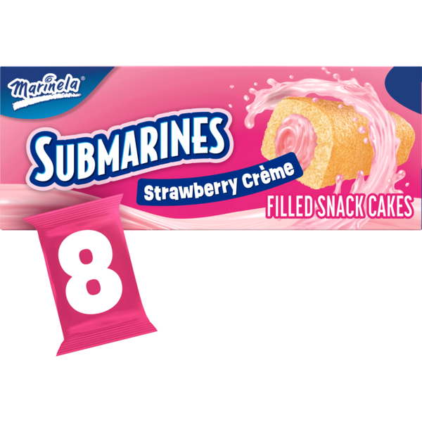 Marinela Submarines, Strawberry Crème Filled Snack Cakes