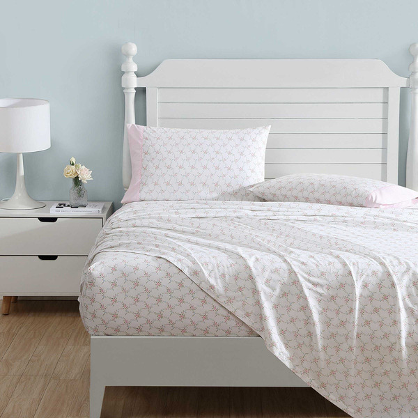 Laura Ashley Lynda Hem 4-Piece Sheet Set, Full - Pink