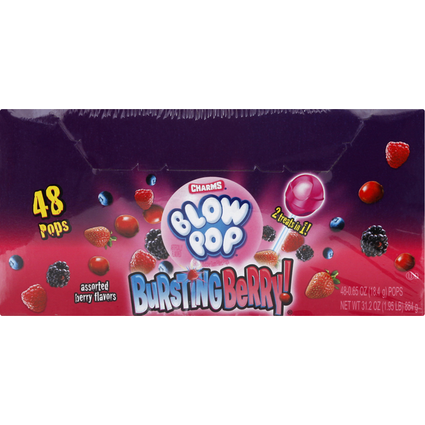Charms - Super Blow Pop Bursting Berry Lollipop - 48ct