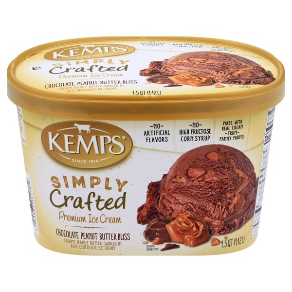 Kemps Ice Cream, Premium, Chocolate Peanut Butter Bliss (1.5 qt