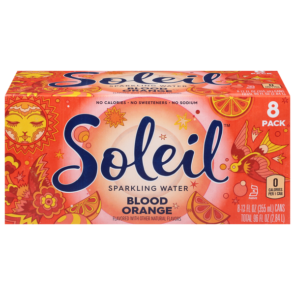 Soleil Sparkling Water, Blood Orange, 8 Pack