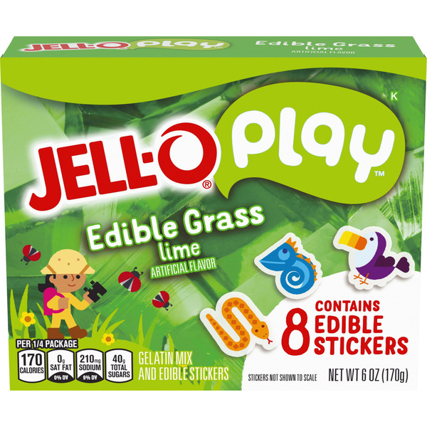 Jell-O Play Edible Grass Lime Gelatin Mix and Edible Stickers Same