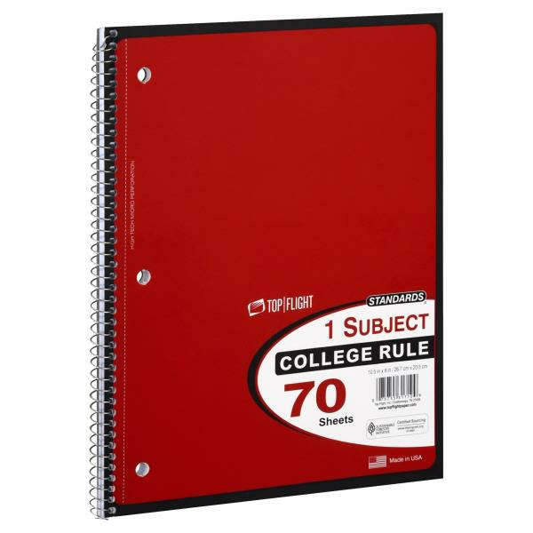 Top Flight Notebook, College Rule, 1 Subject, 70 Sheets Same-Day ...