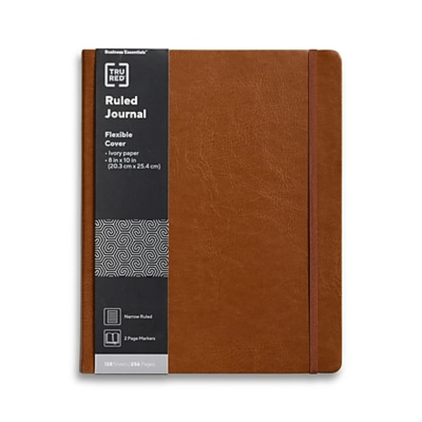 TRU RED Flexible Cover Narrow Ruled Journal, 8 x 10 in - Cognac