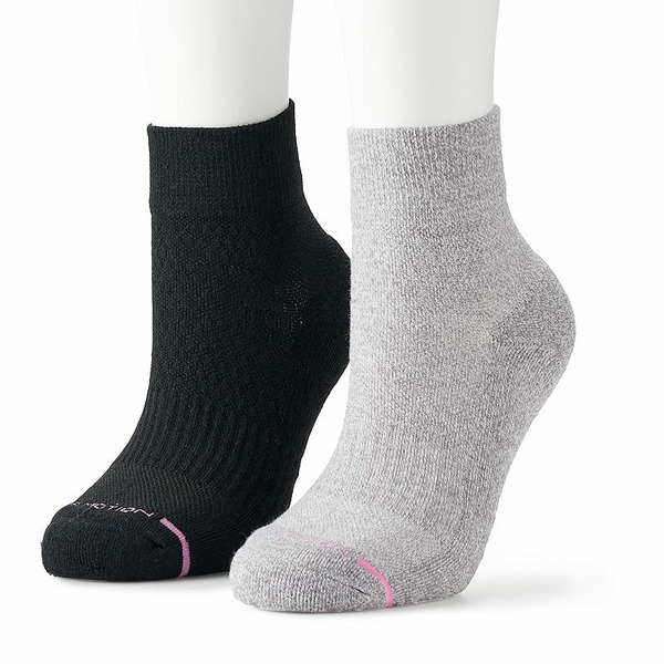 Dr. Motion Women's Mild Compression Quarter Cotton TruDry Socks - Black & Heather Gray