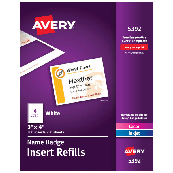 Avery White 3"x4" 5392 Additional Laser/Inkjet Insert Refill