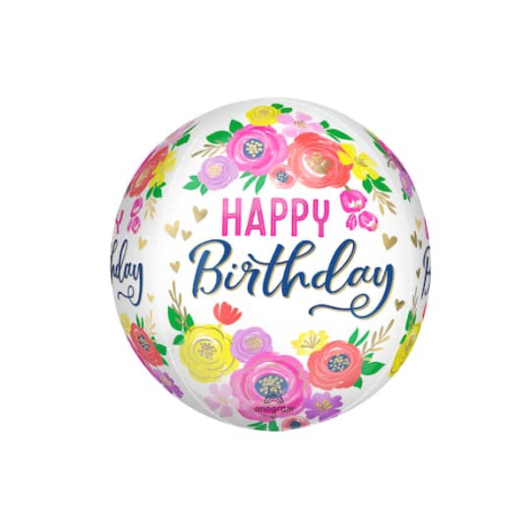 Schnucks INFLATED Orbz 16" Floral Birthday Foil Balloon