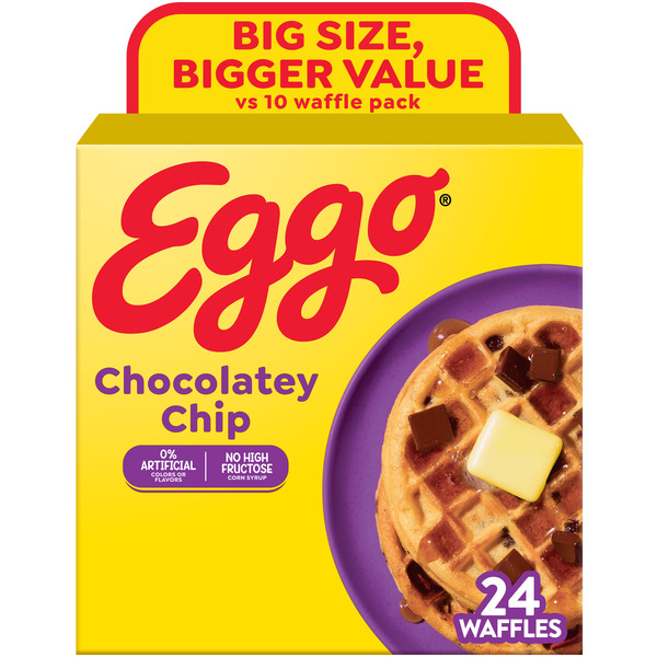 Eggo Chocolatey Chip Waffles, Breakfast Food, Family Pack, 24 Count