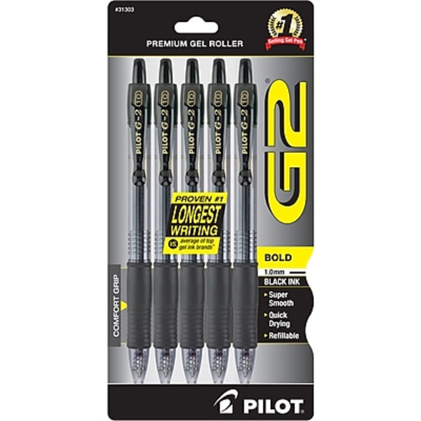 Pilot 31303 Black Ink Bold Point G2 Retractable Gel Pen