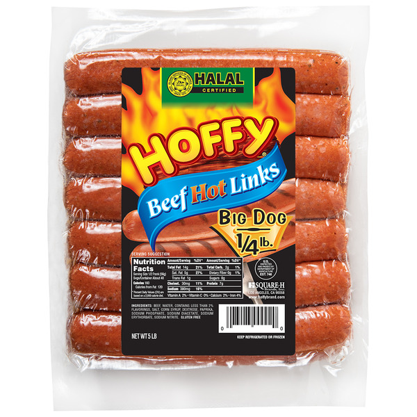 Hoffy Halal Beef Hot Links - 6.75 inch, 4:1 (4 oz each)