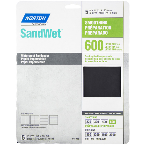 Norton 600-Grit Wet Sandpaper Sheets - 9" x 11"