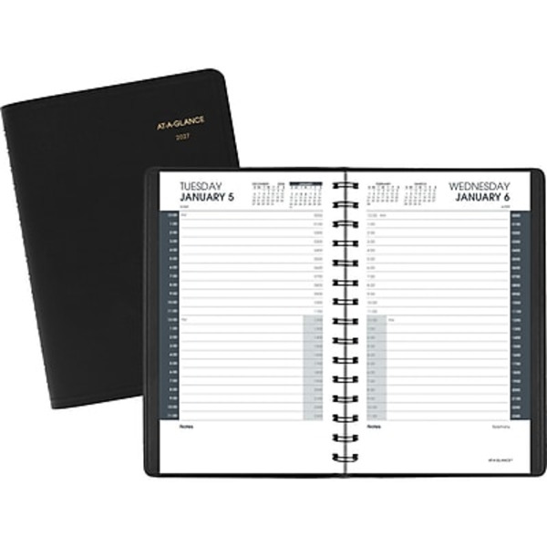 AT-A-GLANCE 2027 24-Hour Daily Appointment Book Planner, 5 x 8 in - Black