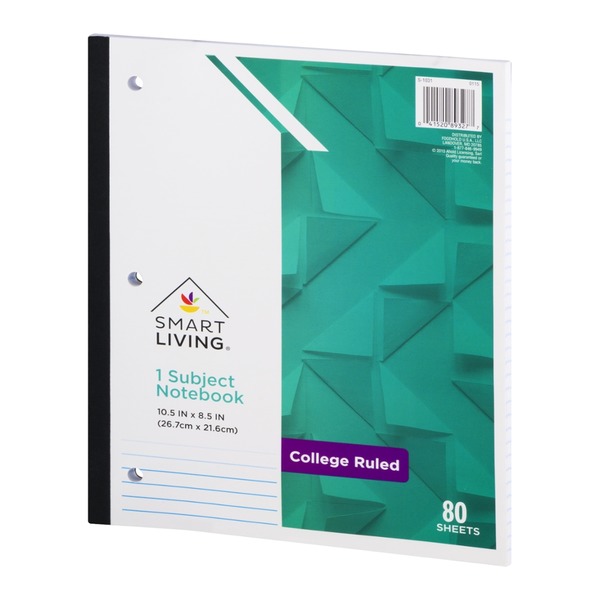 smart living 1 subject notebook college ruled 80 sheets 1 0 ct