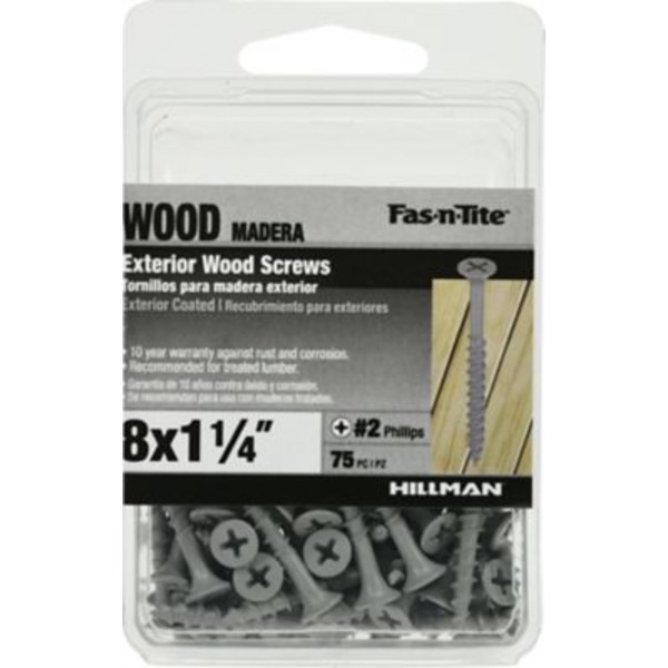 Hillman #8 x 1-1/4 in. Fas-N-Tite Exterior Coated Wood Screws, 75-Pack