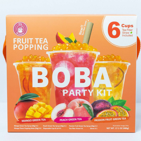 O's Bubble Instant Peach, Mango & Passion Fruit Marbling Popping Boba Party Kit