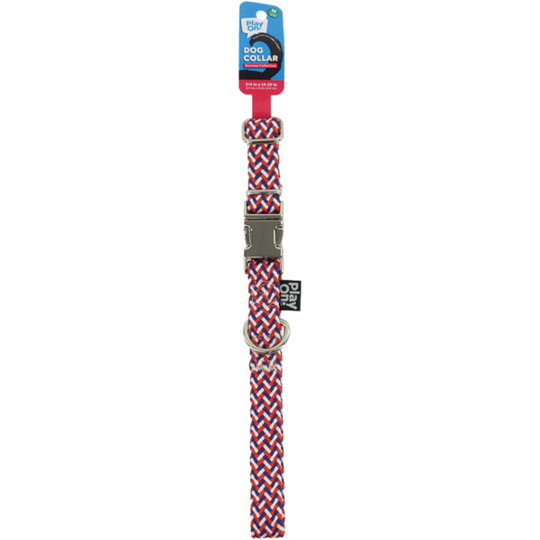 Play On Woven Dog Collar, Medium - Red, Blue & White