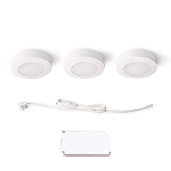 Commercial Electric Plug-in 3-light White Dimmable Color Changing Integrated Led 5 Cct Under Cabinet Puck Light With J-box