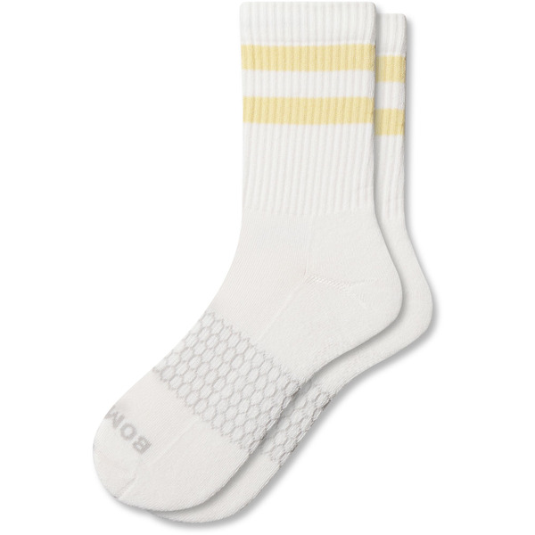 Bombas Solid Vintage Stripes Half Calf Socks, L - Meringue