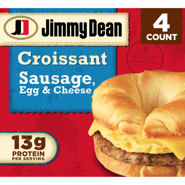 Jimmy Dean Croissant Breakfast Sandwiches with Sausage, Egg, and Cheese, Frozen, 4 Count