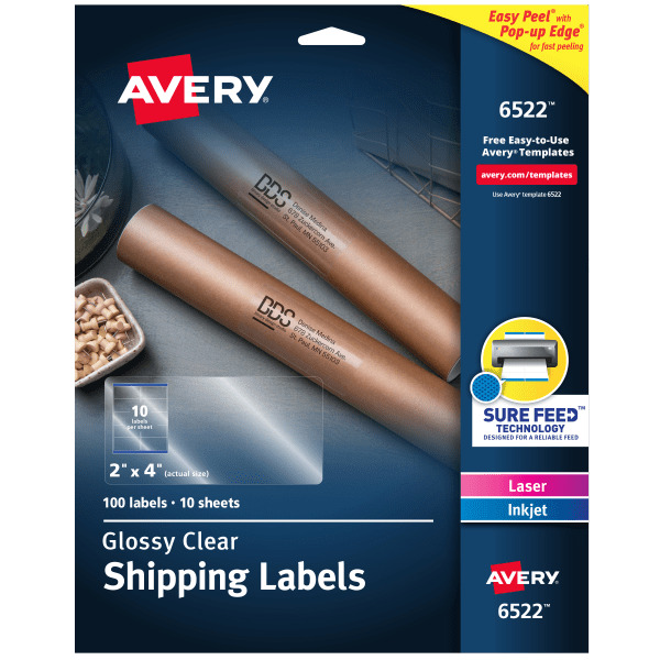 Avery 6522 2" x 4" Glossy Clear Easy Peel Shipping Labels