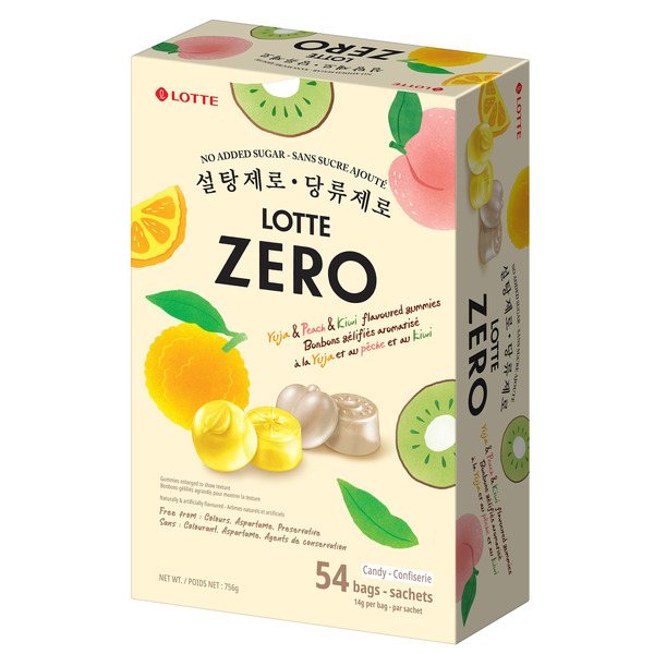Lotte Zero Peach, Yuzu & Kiwi Flavoured Gummies