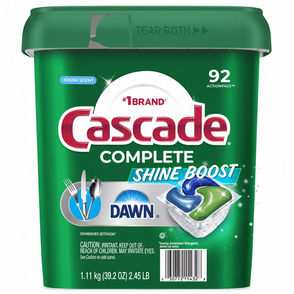 Cascade Complete Shine Boost Dishwasher Detergent ActionPacs, Fresh, 92-count
