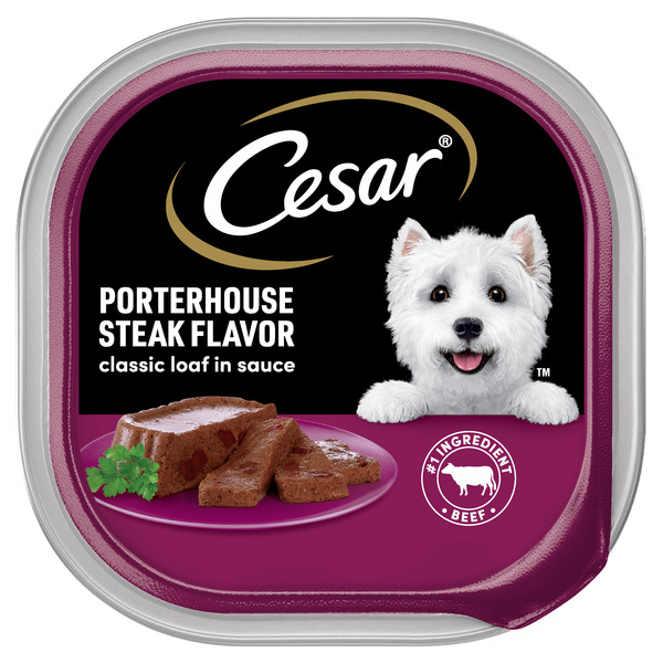 Cesar Loaf in Sauce Adult Wet Dog Food Porterhouse Steak Flavor