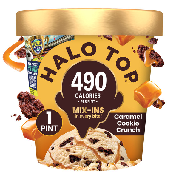 Halo Top Caramel Cookie Crunch Light Ice Cream, Lower Calorie Frozen Dessert Pint, 16 fl oz