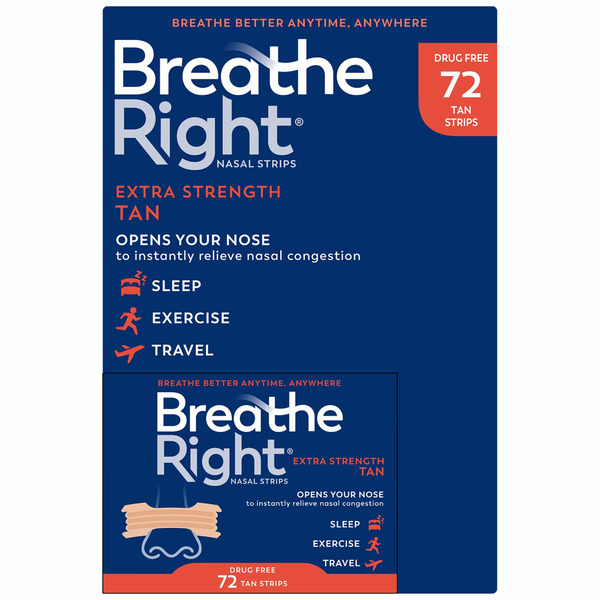 Breathe Right Extra Strength Nasal Strips, Tan, 72 count