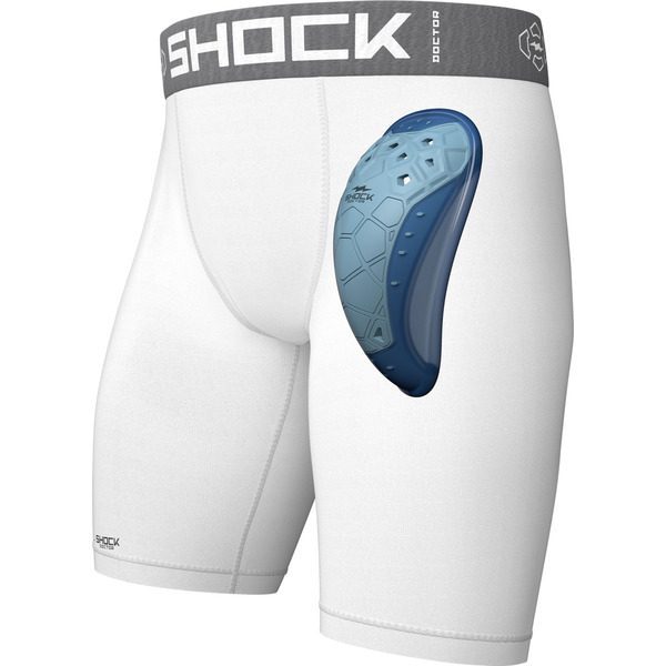 Shock Doctor Youth Core Compression Short with Bio-Flex 2.0 Cup, L - White