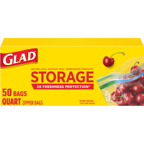 Glad Zipper Food Storage Plastic Bags, Quart Same-Day Delivery