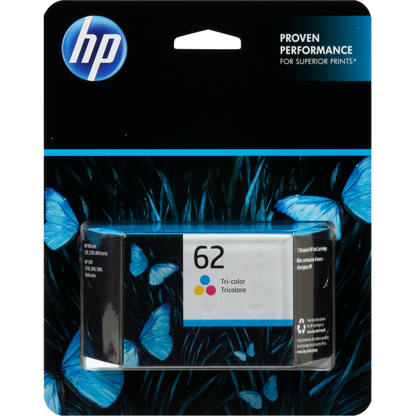 HP Ink Cartridge, Original, Tri-Color, 62 - 1 each