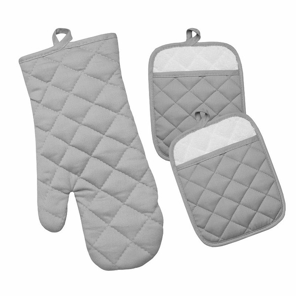 The Big One ® 3-Piece Oven Mitt & Pot Holder Set, Neutral Gray